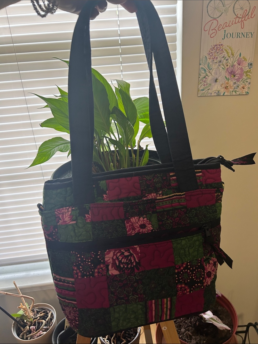 Quilted Patchwork Tote Bag in Green and Pink - donna sharp